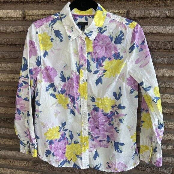 Talbots Spring Lavender Yellow Floral Button Front Shirt Size Medium Petite - Picture 4 of 8